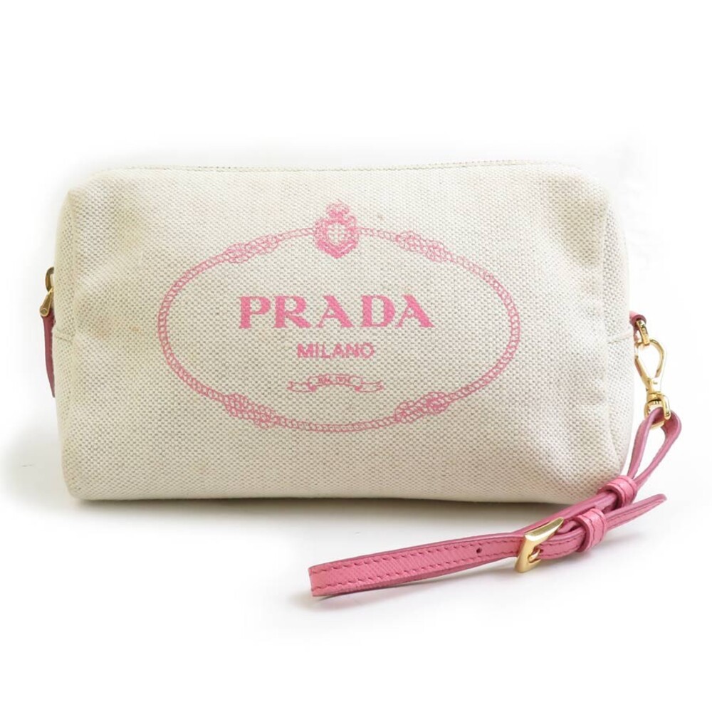 Auth Prada Pouch Off White X Pink #302804P20B